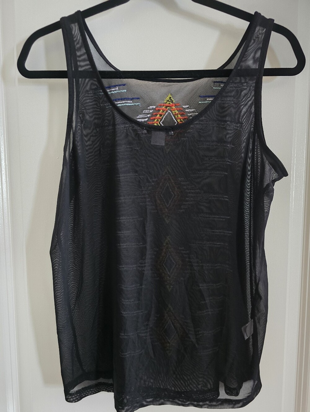 Bar III Black Sheer Tank Top with Geometric Embroidery Size M - Picture 3 of 3